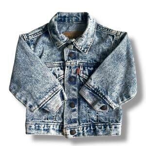 Vintage Orange Tab 80s 90s Levis Jean Jacket USA Acid Wash Kids Cotton Sz 24 Mos